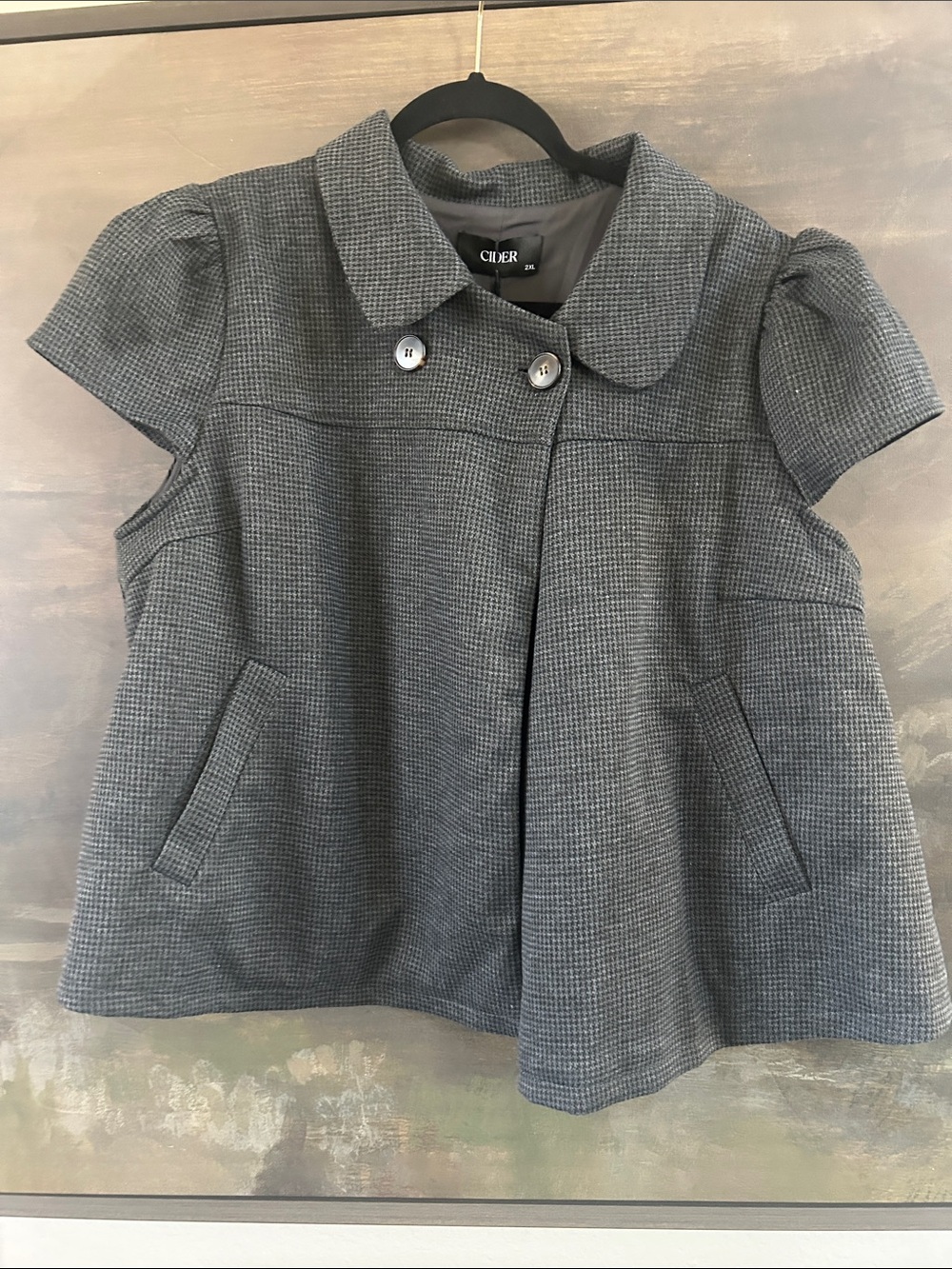 NWT CIDER PETER PAN COLLAR HOUNDSTOOTH BUTTON SHORT SLEEVE BLOUSE - Picture 10 of 11